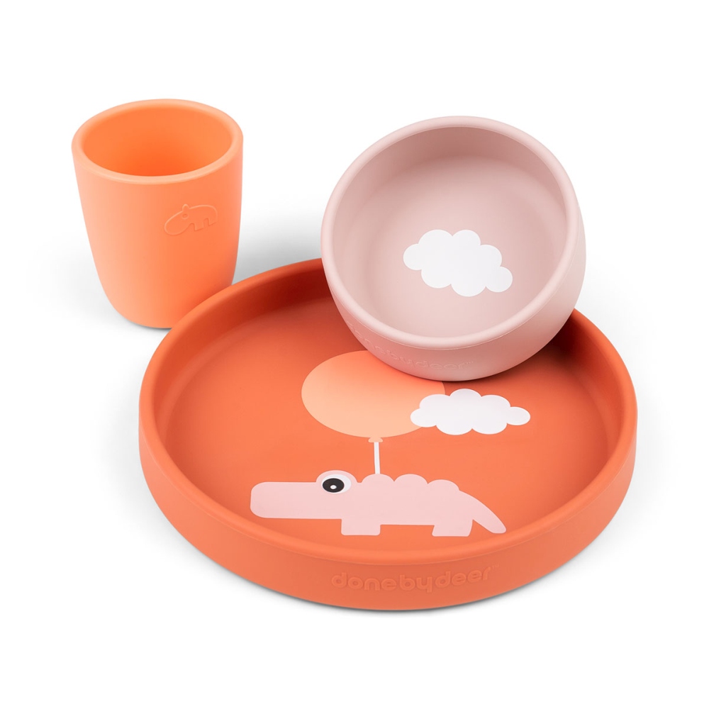 Silikon Geschirr-Set Happy clouds Papaya